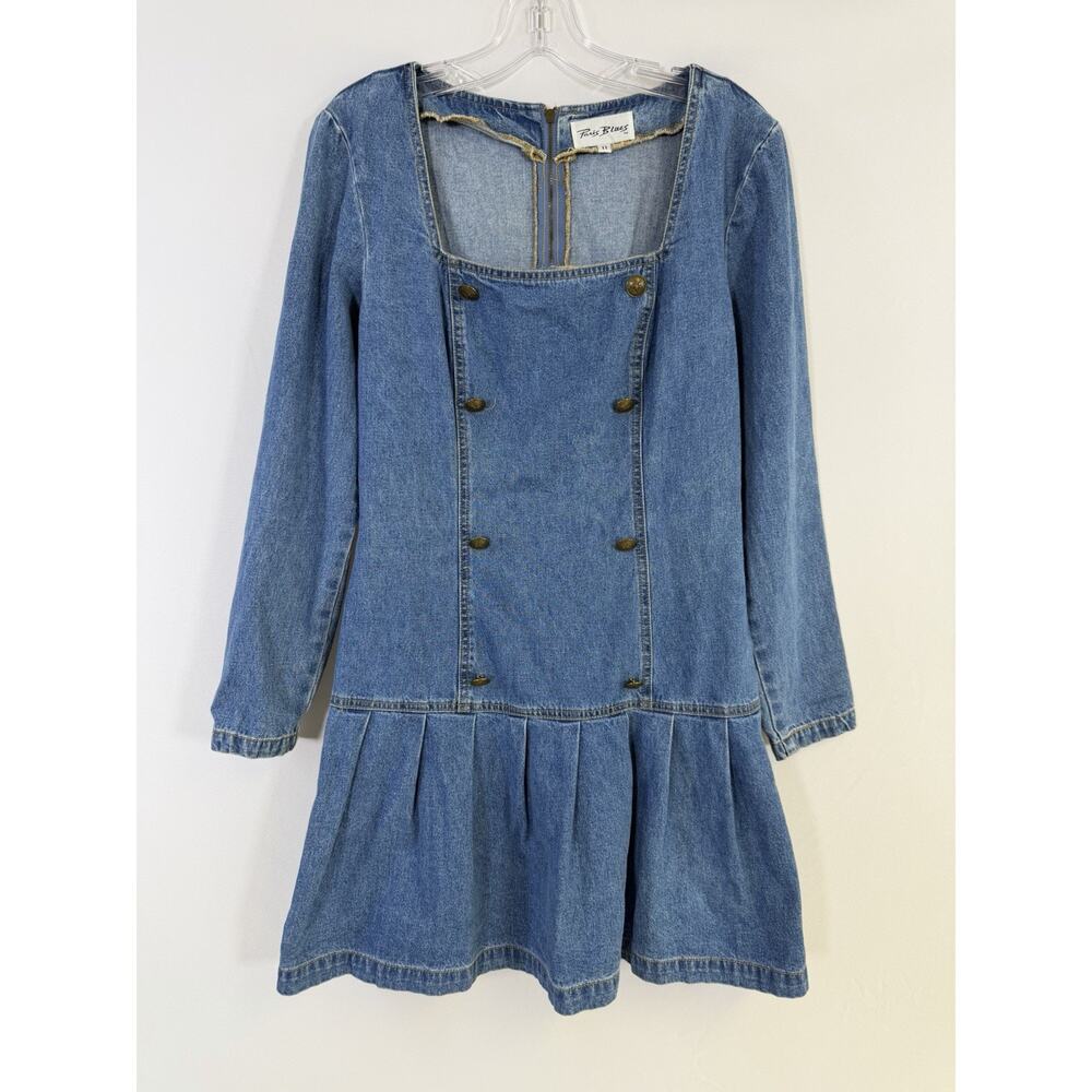 Vtg 90s Paris Blues Denim Dress Pleated Detail Skirt Button Sz 11 USA Grudge